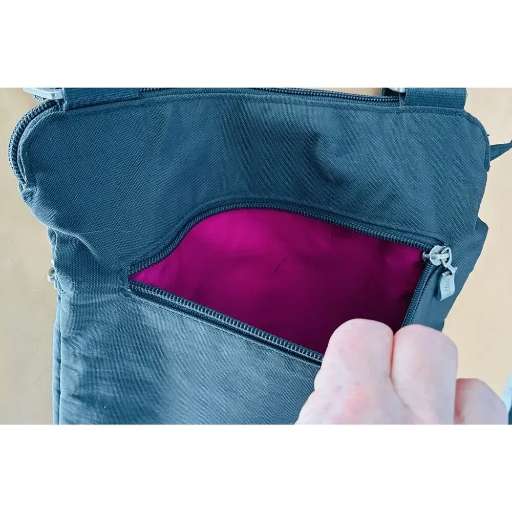 Baggalini Horizon Gray Bag has Pkts,Slip Pkt Zippers Hot Pink Lining Crossbody - Picture 5 of 8